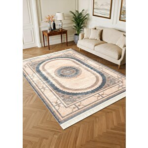 Imperial Luxe Il002m Krem Gri Çerçeveli Göbekli Halı Klasik Desen 100 Tarak Bambu Viskon İpek Serisi 100x300 cm