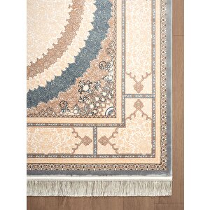 Imperial Luxe Il002m Krem Gri Çerçeveli Göbekli Halı Klasik Desen 100 Tarak Bambu Viskon İpek Serisi