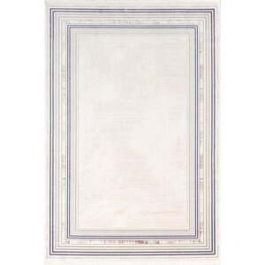 İndigo Id005m Krem Mavi Klasik Çerçeveli Desen Akrilik İplik Tozuaz Pamuk Taban Salon Mutfak Halısı 120x180 cm