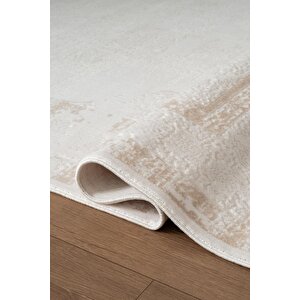 Etro Et001w Krem Klasik Modern Çerçeveli Göbekli Desen Parlak Ağır Salon Halısı İpek Serisi 100x200 cm