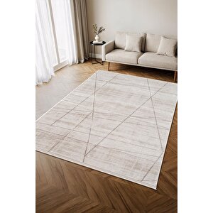 İndigo Id009g Krem Modern Desen Akrilik İplik Tozuaz Pamuk Taban Salon Mutfak Halısı 80x300 cm