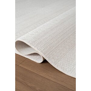 Jade Jd015w Beyaz Halı İskandinav Desen Triko Akrilik Pamuk Tabanlı Kaymaz Salon Yatak Odası Halı 80x150 cm
