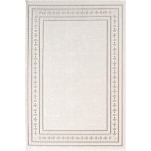 İndigo Id002g Krem Gri Klasik Çerçeveli Desen Akrilik İplik Tozuaz Pamuk Taban Salon Mutfak Halısı 80x150 cm