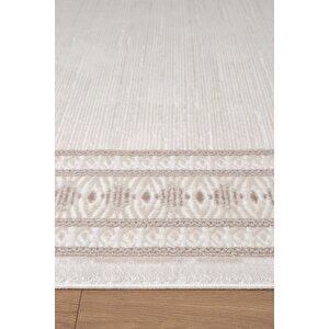 İndigo Id002g Krem Gri Klasik Çerçeveli Desen Akrilik İplik Tozuaz Pamuk Taban Salon Mutfak Halısı 80x150 cm
