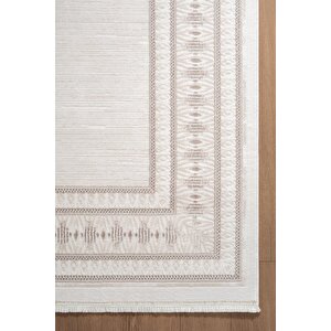 İndigo Id002g Krem Gri Klasik Çerçeveli Desen Akrilik İplik Tozuaz Pamuk Taban Salon Mutfak Halısı