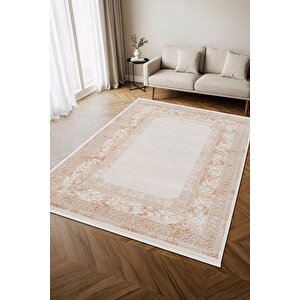 İndigo Id004t Krem Bej Klasik Çerçeveli Desen Akrilik İplik Tozuaz Pamuk Taban Salon Mutfak Halısı 200x290 cm