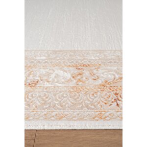 İndigo Id004t Krem Bej Klasik Çerçeveli Desen Akrilik İplik Tozuaz Pamuk Taban Salon Mutfak Halısı 200x290 cm