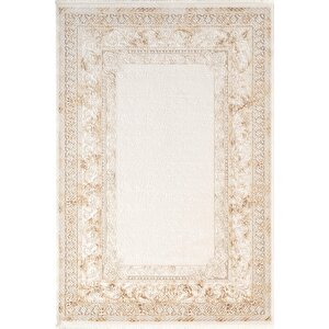 İndigo Id004t Krem Bej Klasik Çerçeveli Desen Akrilik İplik Tozuaz Pamuk Taban Salon Mutfak Halısı 80x150 cm
