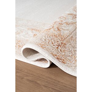 İndigo Id004t Krem Bej Klasik Çerçeveli Desen Akrilik İplik Tozuaz Pamuk Taban Salon Mutfak Halısı