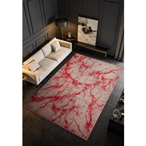 Art At003j Kırmızı Halı Modern Desen Triko Akrilik Viskon Boyama Yüksek Sıklık Ipek Serisi 80x300 cm