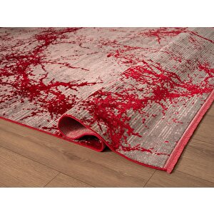 Art At003j Kırmızı Halı Modern Desen Triko Akrilik Viskon Boyama Yüksek Sıklık Ipek Serisi 80x300 cm