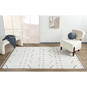 Sümer Sm012a Krem Rengi Halı Renkli Kilim Desenli Dekoratif Modern Antialerjik Salon Halısı 80x150 cm