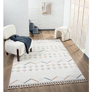 Sümer Sm012a Krem Rengi Halı Renkli Kilim Desenli Dekoratif Modern Antialerjik Salon Halısı 80x150 cm