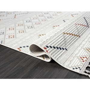 Sümer Sm012a Krem Rengi Halı Renkli Kilim Desenli Dekoratif Modern Antialerjik Salon Halısı