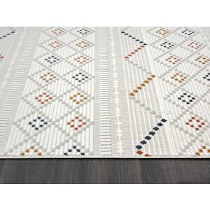 Sümer Sm012a Krem Rengi Halı Renkli Kilim Desenli Dekoratif Modern Antialerjik Salon Halısı