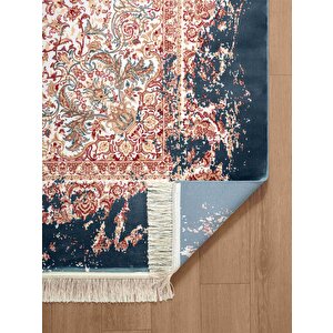 Diamente Dm005m Krem Koyu Mavi Çerçeve Halı Modern Klasik Desen 100 Tarak Bambu Viskon İpek Serisi