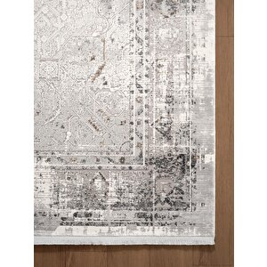 Vogue?vg008z Koyu Gri Çerçeveli Göbekli Klasik Desen Modern Renk 100?tarak Salon Halısı İpek Serisi