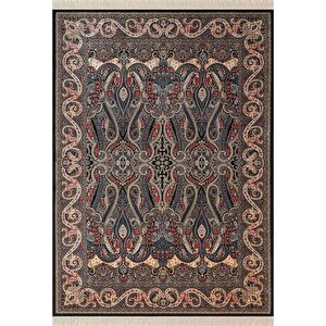 Diamente Dm001r Bej Siyah Çerçeveli Klasik Desen 100?tarak Bambu Viskon Renkli Halı İpek Serisi 100x200 cm