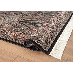 Diamente Dm001r Bej Siyah Çerçeveli Klasik Desen 100?tarak Bambu Viskon Renkli Halı İpek Serisi 100x200 cm