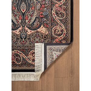 Diamente Dm001r Bej Siyah Çerçeveli Klasik Desen 100?tarak Bambu Viskon Renkli Halı İpek Serisi