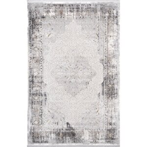 Vogue?vg008z Koyu Gri Çerçeveli Göbekli Klasik Desen Modern Renk 100?tarak Salon Halısı İpek Serisi 300x400 cm