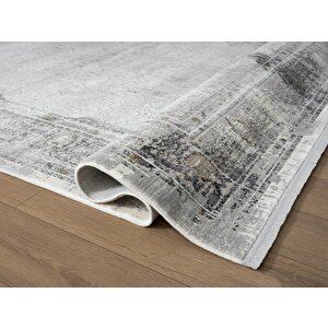 Vogue?vg008z Koyu Gri Çerçeveli Göbekli Klasik Desen Modern Renk 100?tarak Salon Halısı İpek Serisi