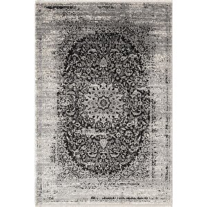 Look Black Lb008g Siyah Gri Çerçeveli Klasik Desen Akrilik Yumuşak Tozuaz Salon Oturma Odası Halısı 100x200 cm