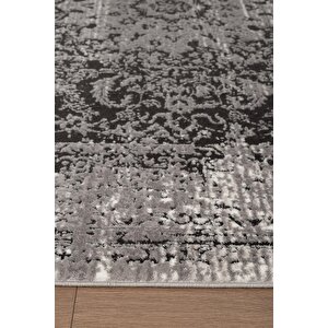 Look Black Lb008g Siyah Gri Çerçeveli Klasik Desen Akrilik Yumuşak Tozuaz Salon Oturma Odası Halısı