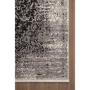 Look Black Lb008g Siyah Gri Çerçeveli Klasik Desen Akrilik Yumuşak Tozuaz Salon Oturma Odası Halısı
