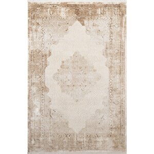 Vogue?vg008k Kahve Çerçeveli Göbekli Klasik Desen Modern Renk 100?tarak Salon Halısı İpek Serisi 100x300 cm