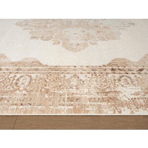 Vogue?vg008k Kahve Çerçeveli Göbekli Klasik Desen Modern Renk 100?tarak Salon Halısı İpek Serisi 100x300 cm