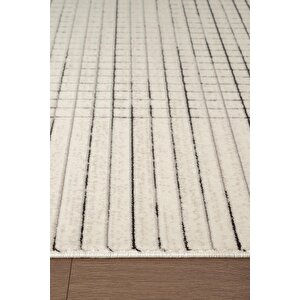 Look Black Lb001w Krem Halı Siyah Dekoratif Çizgili Modern Desen Akrilik Yumuşak Tozuaz Salon Halısı