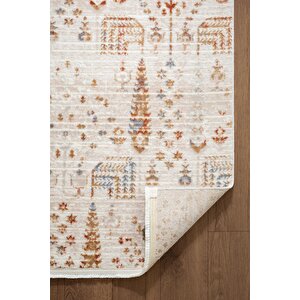 Icon Ic007r Krem Renkli Etnik Desenli Akrilik Pamuk Tabanlı 4 Mevsim Salon Koridor Halısı