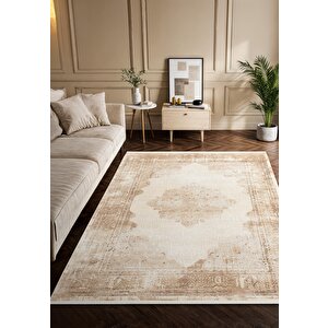 Vogue?vg008k Kahve Çerçeveli Göbekli Klasik Desen Modern Renk 100?tarak Salon Halısı İpek Serisi 240x340 cm