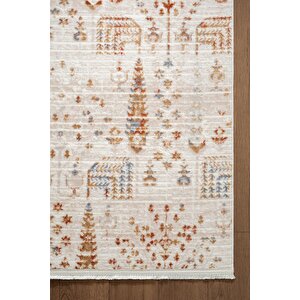 Icon Ic007r Krem Renkli Etnik Desenli Akrilik Pamuk Tabanlı 4 Mevsim Salon Koridor Halısı
