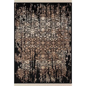 Diamente Dm004s Siyah Bej Modern Klasik Desen 100 Tarak Bambu Viskon Halı İpek Serisi 100x200 cm