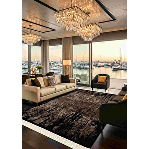Diamente Dm004s Siyah Bej Modern Klasik Desen 100 Tarak Bambu Viskon Halı İpek Serisi 100x200 cm