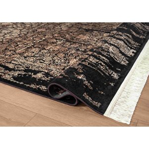 Diamente Dm004s Siyah Bej Modern Klasik Desen 100 Tarak Bambu Viskon Halı İpek Serisi 100x200 cm