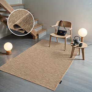 Mumbai Mu002b Bej Doğal Kilim Görünümlü Pamuk Tuşeli Kaymaz Pamuk Taban Dekoratif Halı Tozu Yok 80x150 cm