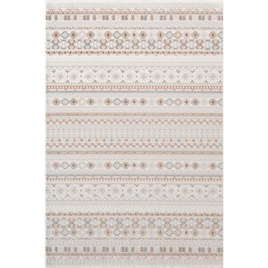 Icon Ic008r Krem Halı Renkli Kilim Desenli Akrilik Ve Pamuk Tabanlı 4 Mevsim Salon Halısı 120x180 cm