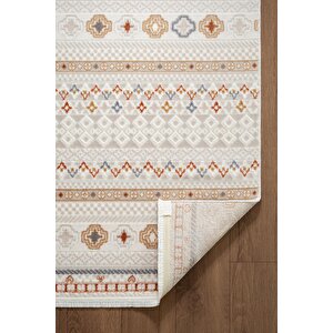 Icon Ic008r Krem Halı Renkli Kilim Desenli Akrilik Ve Pamuk Tabanlı 4 Mevsim Salon Halısı
