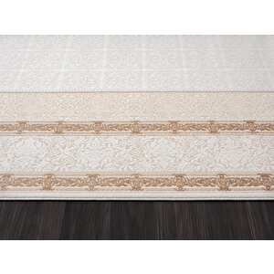 Elit El001a Krem Halı Toprak Kenar Çerçeveli Ince Yumuşak Akrilik Tozuaz Modern Salon Halısı Koridor