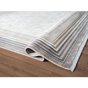 Fresco Fc001g Gri Çerçeveli Halı Modern Desen 100 Tarak Viskon Parlak Yumuşak İpek Serisi