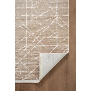 Jade Jd012b Bej Halı Modern Geometrik Desenli Triko Akrilik Pamuk Tabanlı Kaymaz Salon Halısı