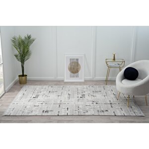 Tokyo Tk005g Gri Halı Antrasit Detaylı Modern Akrilik Halı Kaymaz Taban Tozuaz Salon Halısı Koridor 160x230 cm