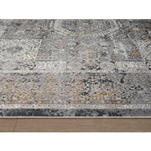 Vogue?vg007z Koyu Gri Çerçeveli Klasik Desen Modern Renk 100?tarak Viskon Salon Halısı İpek Serisi 300x400 cm