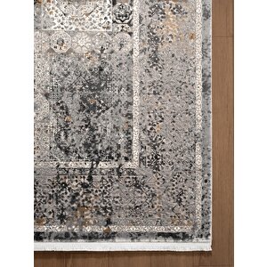 Vogue?vg007z Koyu Gri Çerçeveli Klasik Desen Modern Renk 100?tarak Viskon Salon Halısı İpek Serisi