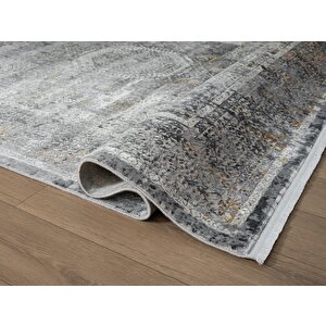 Vogue?vg007z Koyu Gri Çerçeveli Klasik Desen Modern Renk 100?tarak Viskon Salon Halısı İpek Serisi