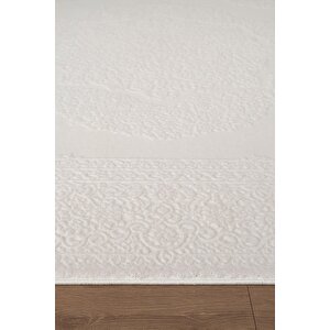 İndigo Id006w Beyaz Klasik Çerçeveli Desen Akrilik İplik Tozuaz Pamuk Taban Salon Mutfak Halısı 200x290 cm