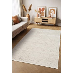 Icon Ic004a Krem Modern Gri Detaylı Akrilik Pamuk Tabanlı 4 Mevsim Salon Koridor Mutfak Halısı 120x180 cm